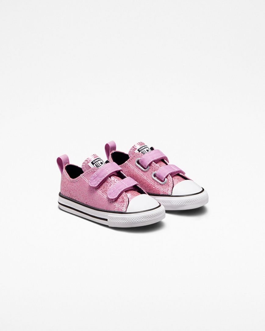 Girls' Converse Chuck Taylor All Star Easy-On Glitter Low Top Shoes Pink / Black | AU E956CH